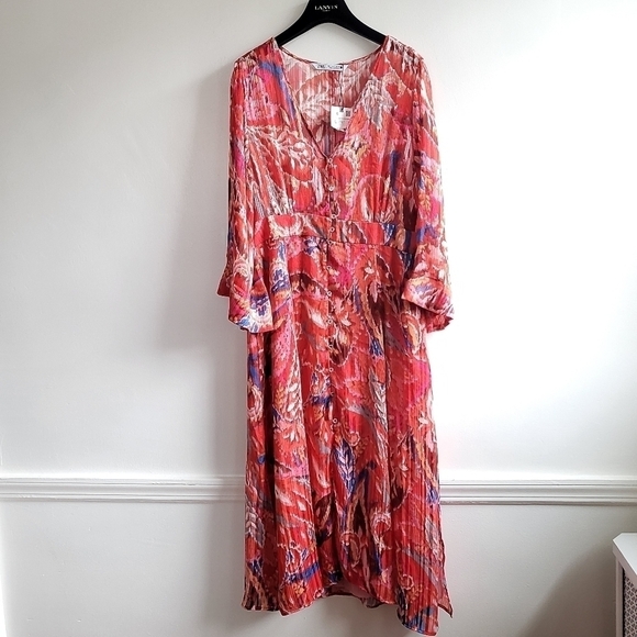 New ZARA SS21 Metallic Thread Printed Dress Multicolored NWT Size Large - Picture 8 of 13